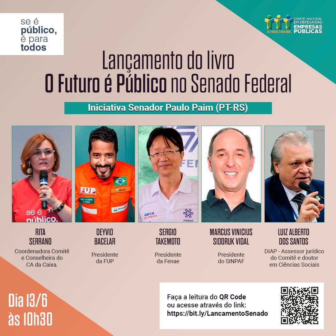 Lançamento do livro O Futuro é Público já tem presença confirmada de Conselheiros eleitos e presidentes de Federações