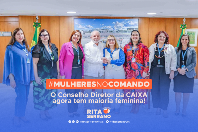 Ao lado do presidente Lula, Rita Serrano anuncia novas vice-presidentas da CAIXA